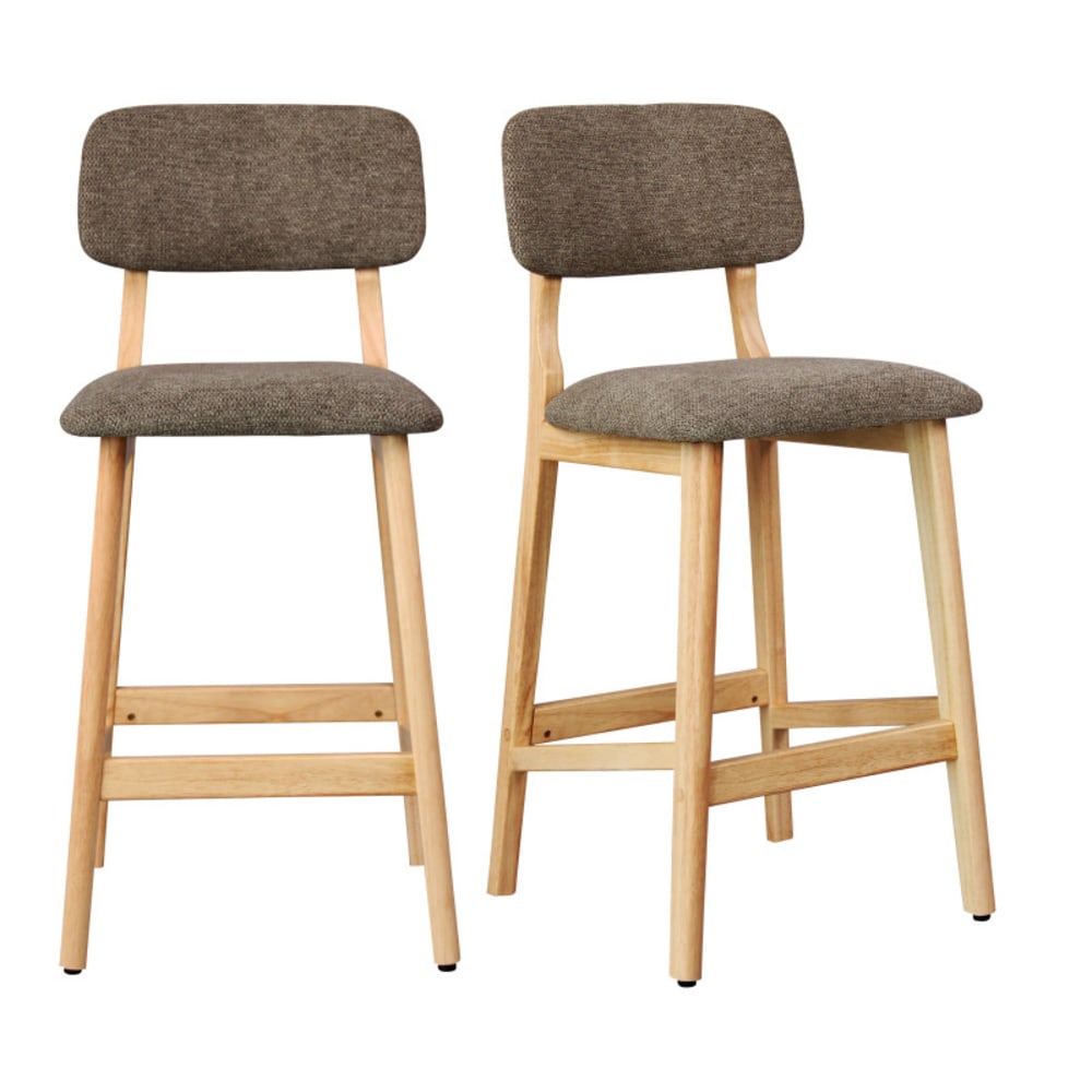 Tabouret de bar en bois naturel et Tissu Trendy Taupe (x2)