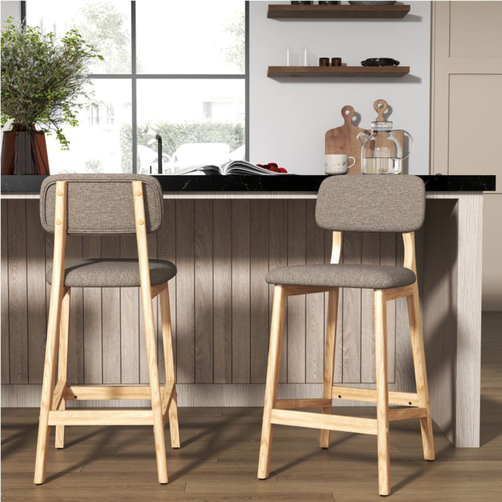 Tabouret de bar en bois naturel et tissu trendy taupe (x2)