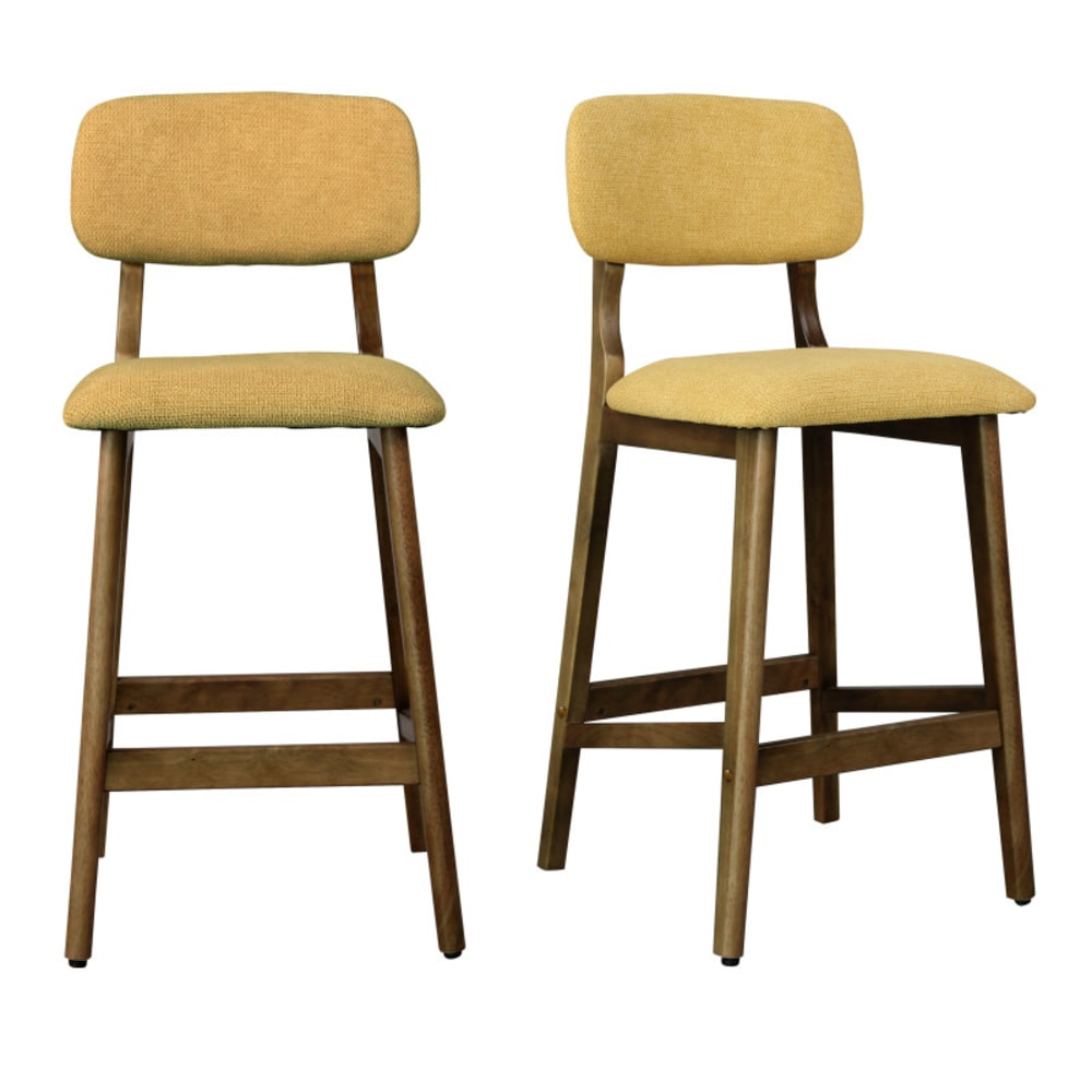 Tabouret de bar en bois patiné noyer et Tissu Trendy Safran (x2)