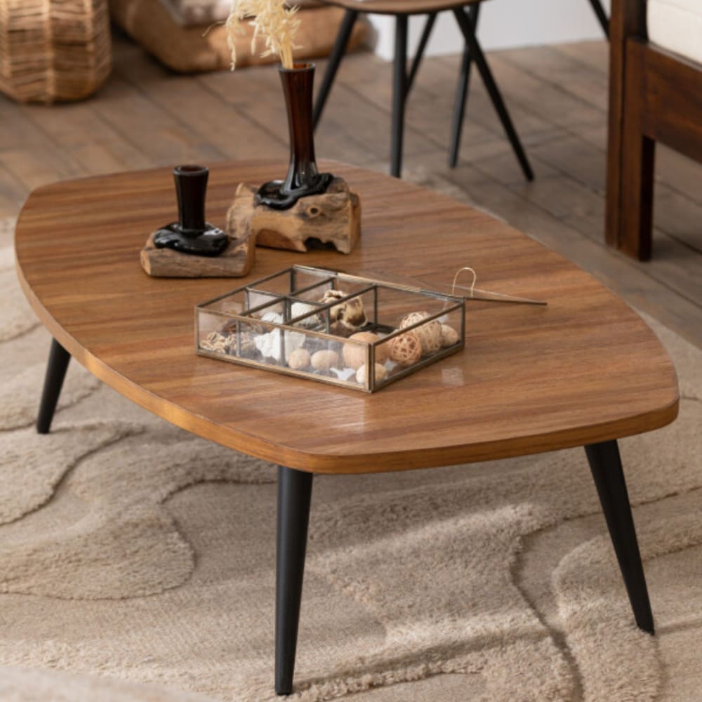 Table basse ovale en teck recyclé brossé et en métal L120 marron