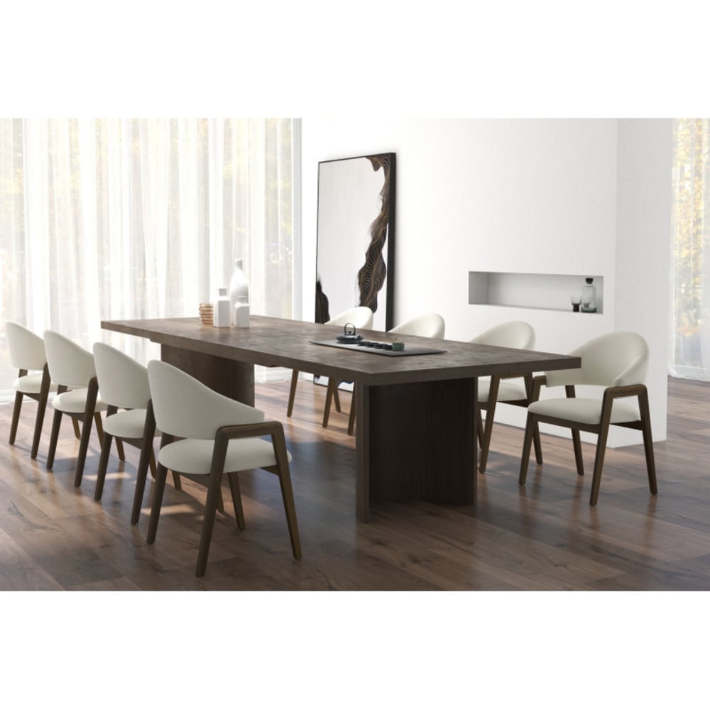 Chaise en Frêne patiné noyer et Tissu Curly Ecru (x2)