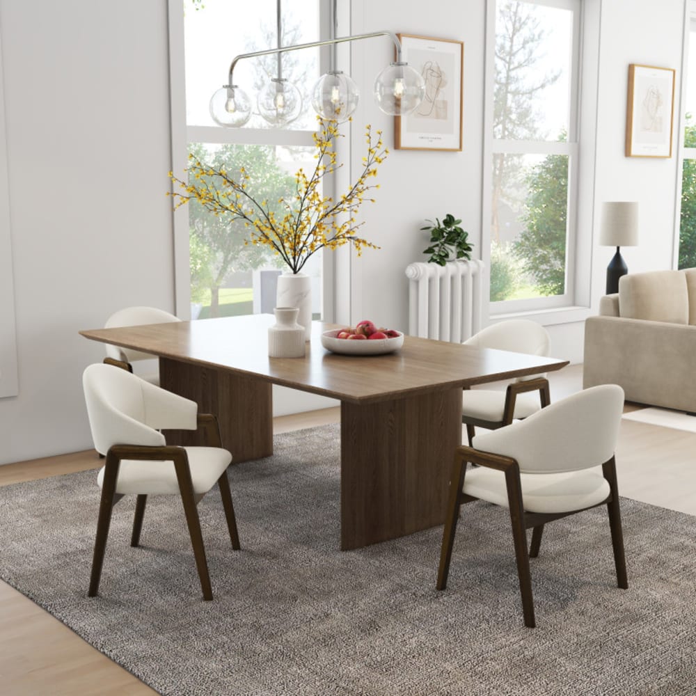 Chaise en Frêne patiné noyer et Tissu Trendy Ecru (x2)