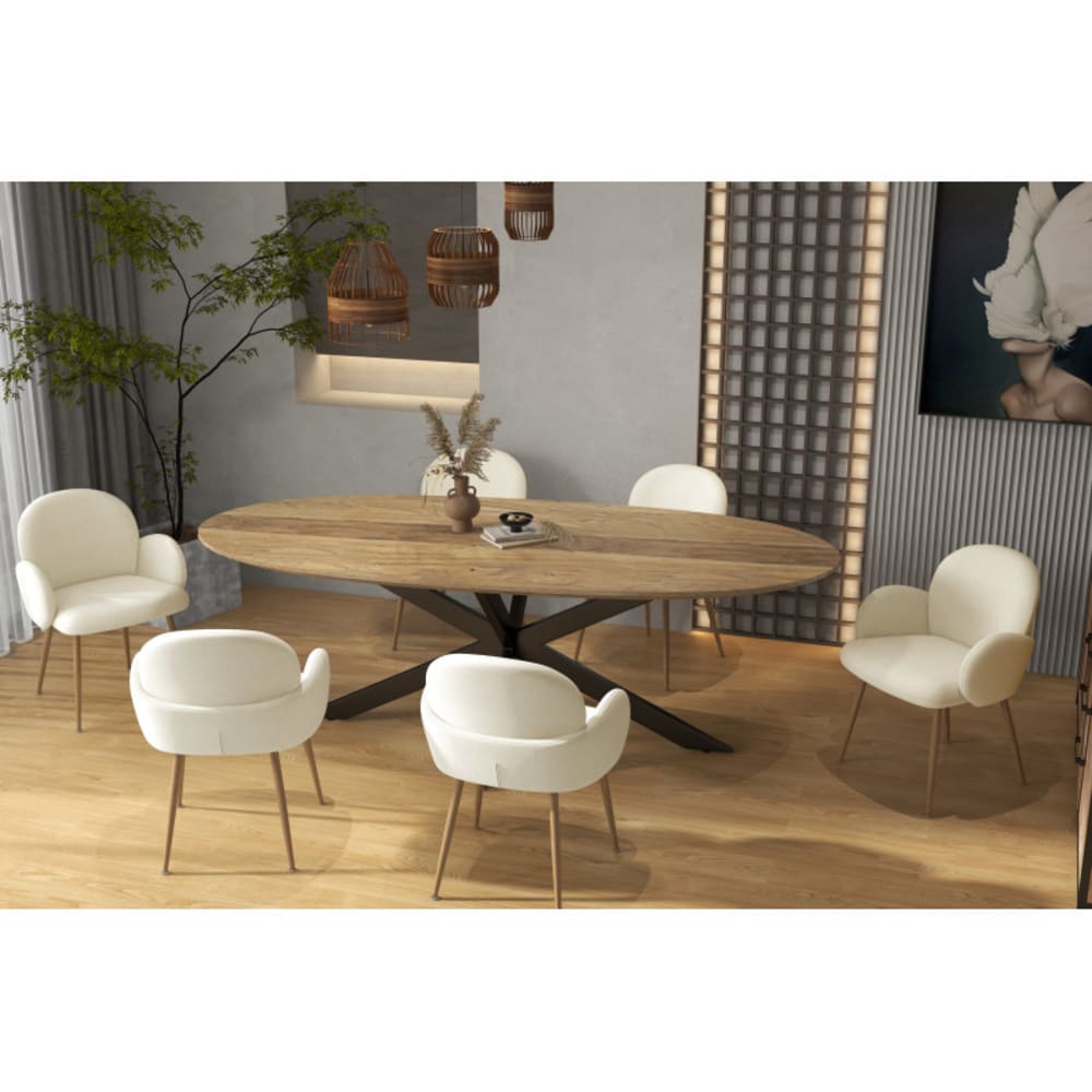 Stuhl aus Stoff Cozy Ecru und Stahl mit Holzdekor (x2) - Maisons