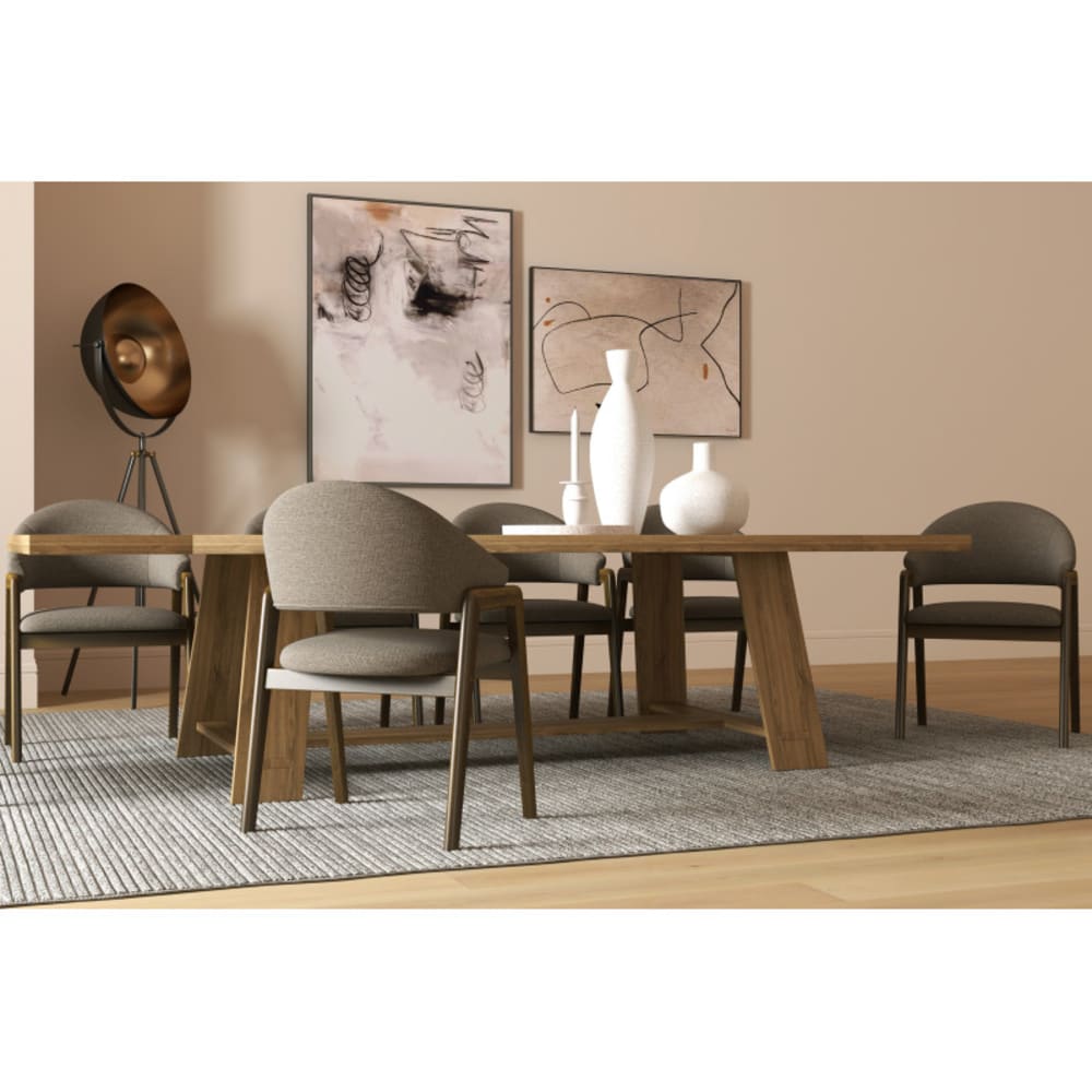 WOOL- Chaise en Frêne patiné noyer et Tissu Trendy Taupe (x2)