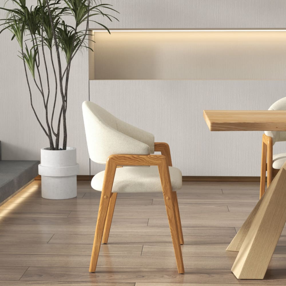 Stuhl aus Stoff in Ecru und Esche (x2) - Maisons Du Monde