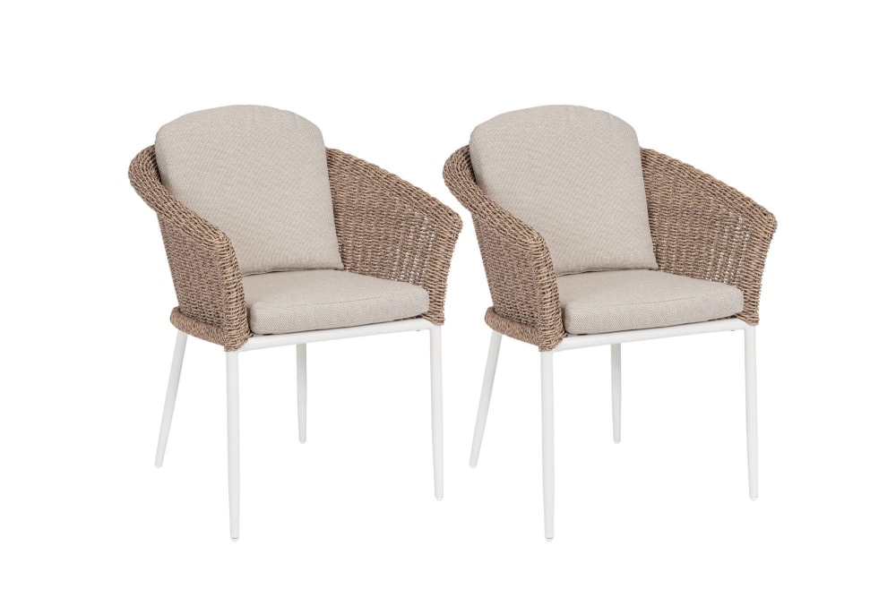 Lot de 2 fauteuils de jardin tressés et hydrofuges beiges