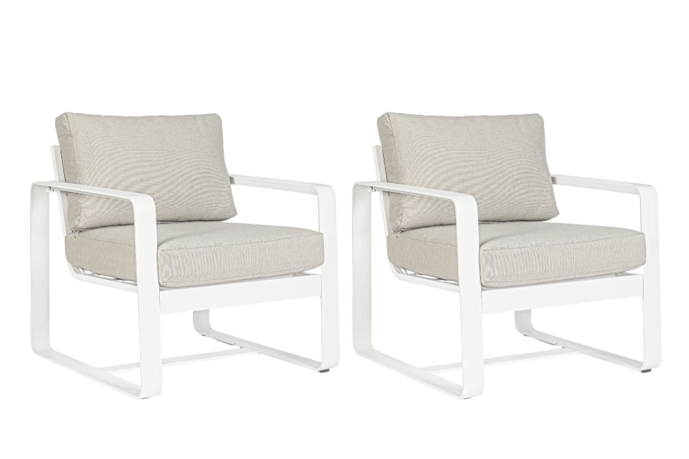 Lot de 2 fauteuils de jardin en aluminium et tissu blanc