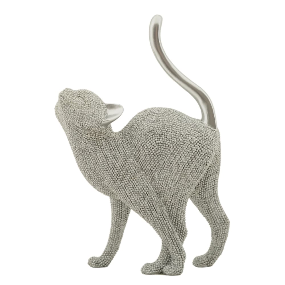 Chat en résine argentée 17,5x9x26 cm — Beyit
