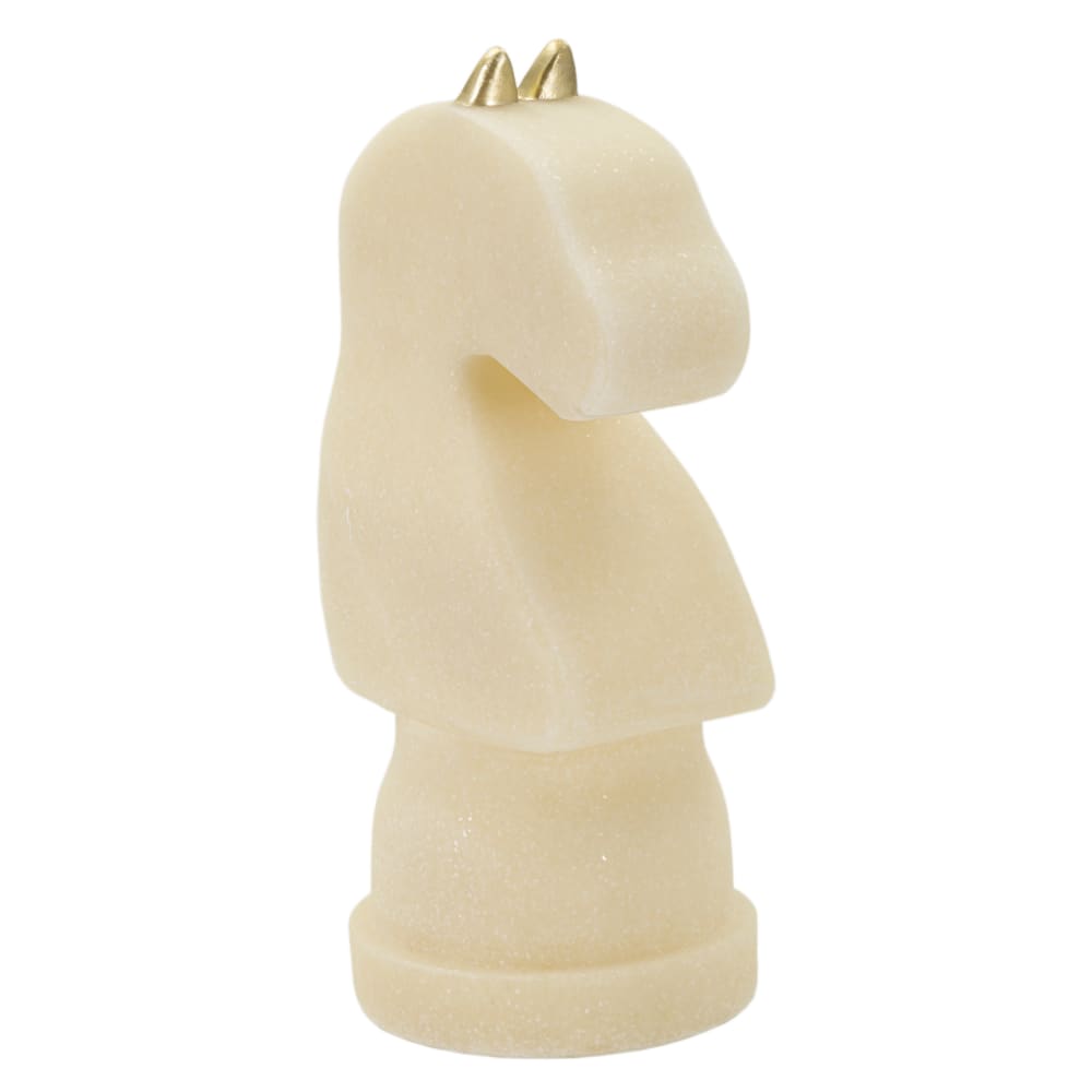 Cheval d'échecs en résine beige et dorée 14x13x31 cm