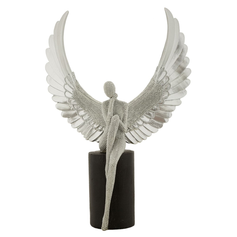 Femme ailée en résine argentée et noire 24x8x34 cm