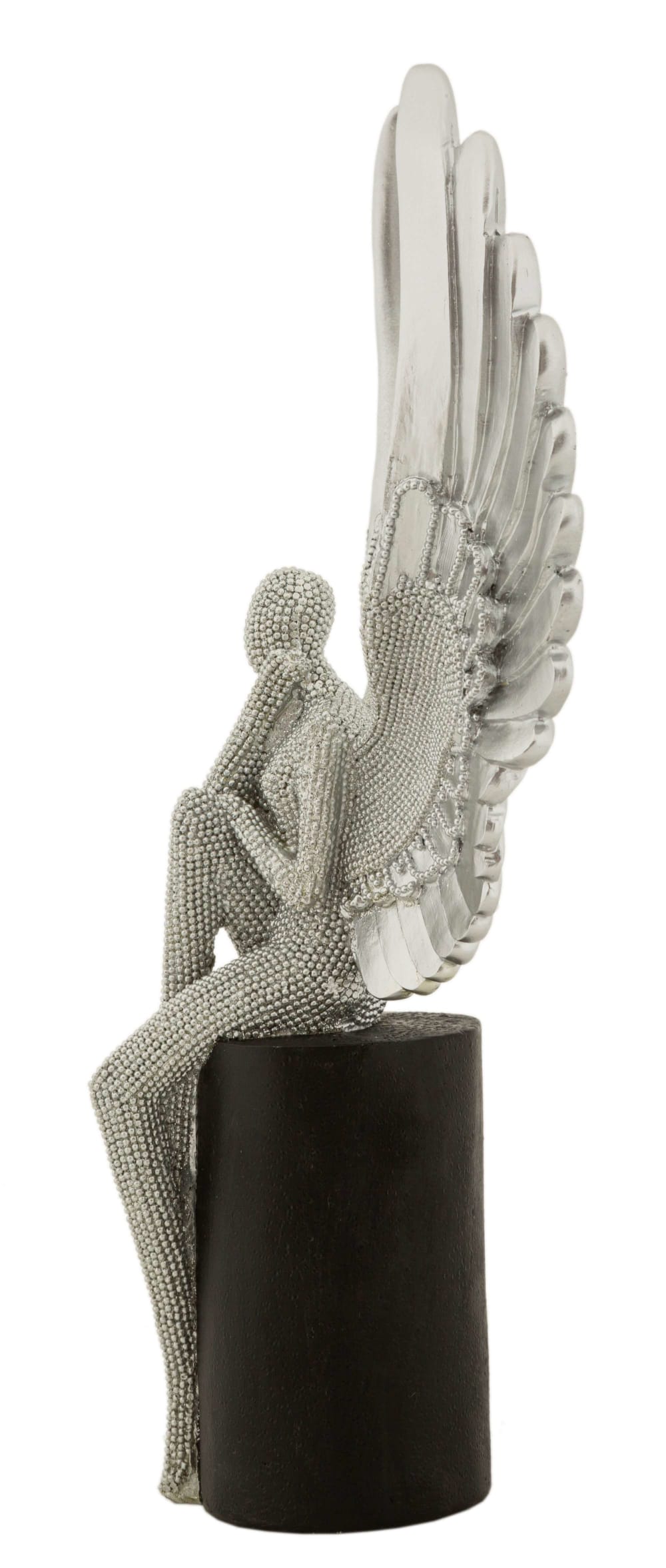 Femme ailée en résine argentée et noire 24x8x34 cm — vue 3