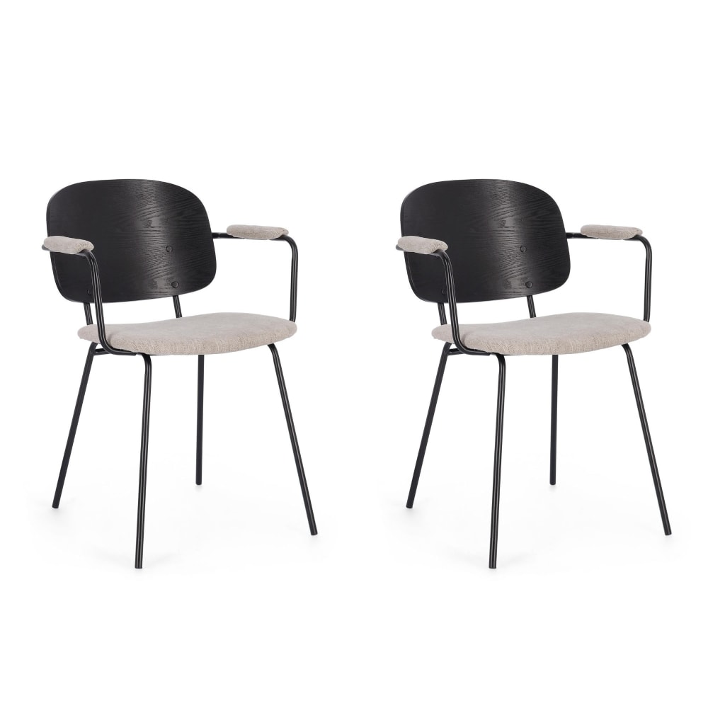 Lot de 2 chaises de salle à manger en bois accoudoirs tissu beige Lot de 2 chaises de salle à manger en bois accoudoirs tissu beige