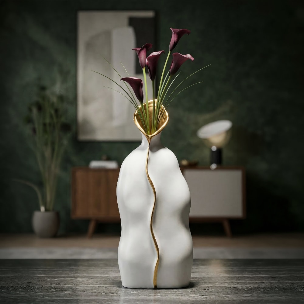 Mauro Ferretti Dekorative weiße und goldene Keramikvase, 16 x 8 x 40 cm - Keramik