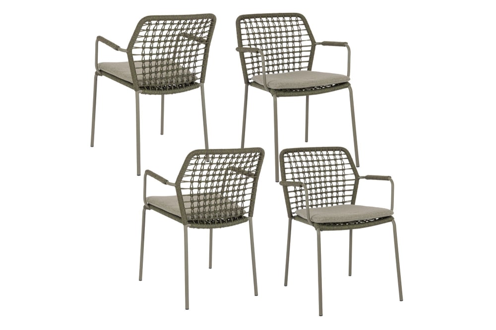 Lot de 4 chaises de jardin à accoudoirs et coussin vert