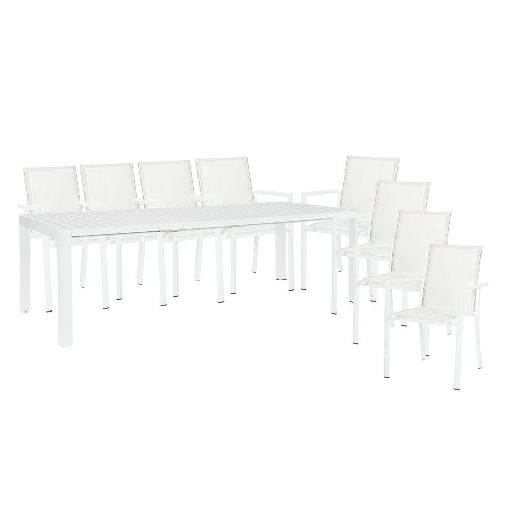 Table de jardin extensible 180/240 et 8 chaises empilables blanc