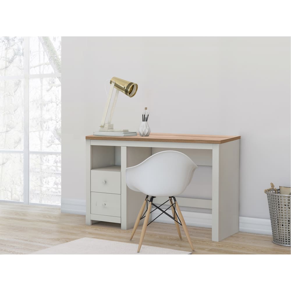 Loft24 Schreibtisch mit 2 Schubladen in Eichenoptik, creme Weiß Spanplatte