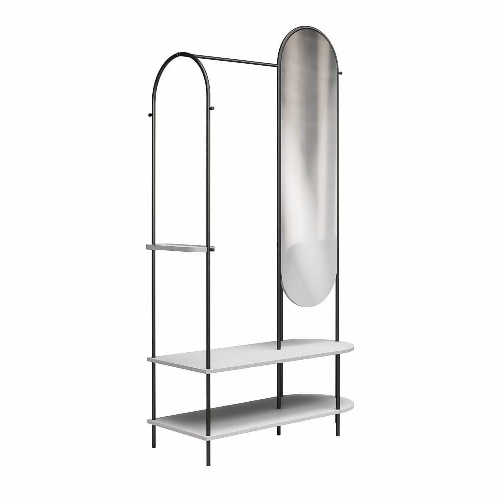 Armoire ouverte avec miroir en cadre métallique noir