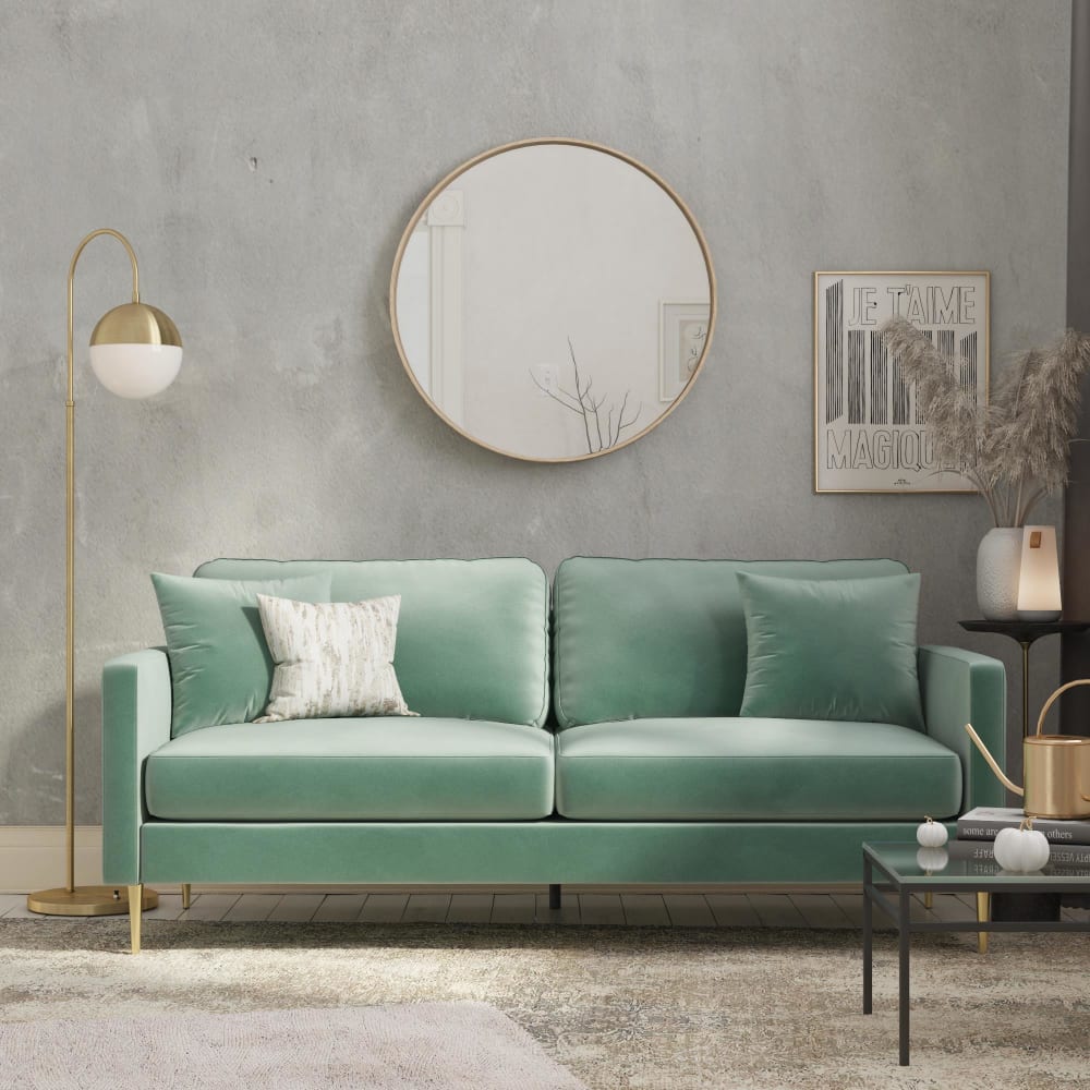 Dorel Home Sofa 3-Sitzer mit Kissen aus Samt, grün - Samt