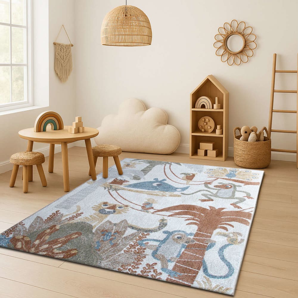 The Deco Factory Kinderteppich Dschungelmotiv grau gelb 100x150 style modern Pes - Polyester Kinder