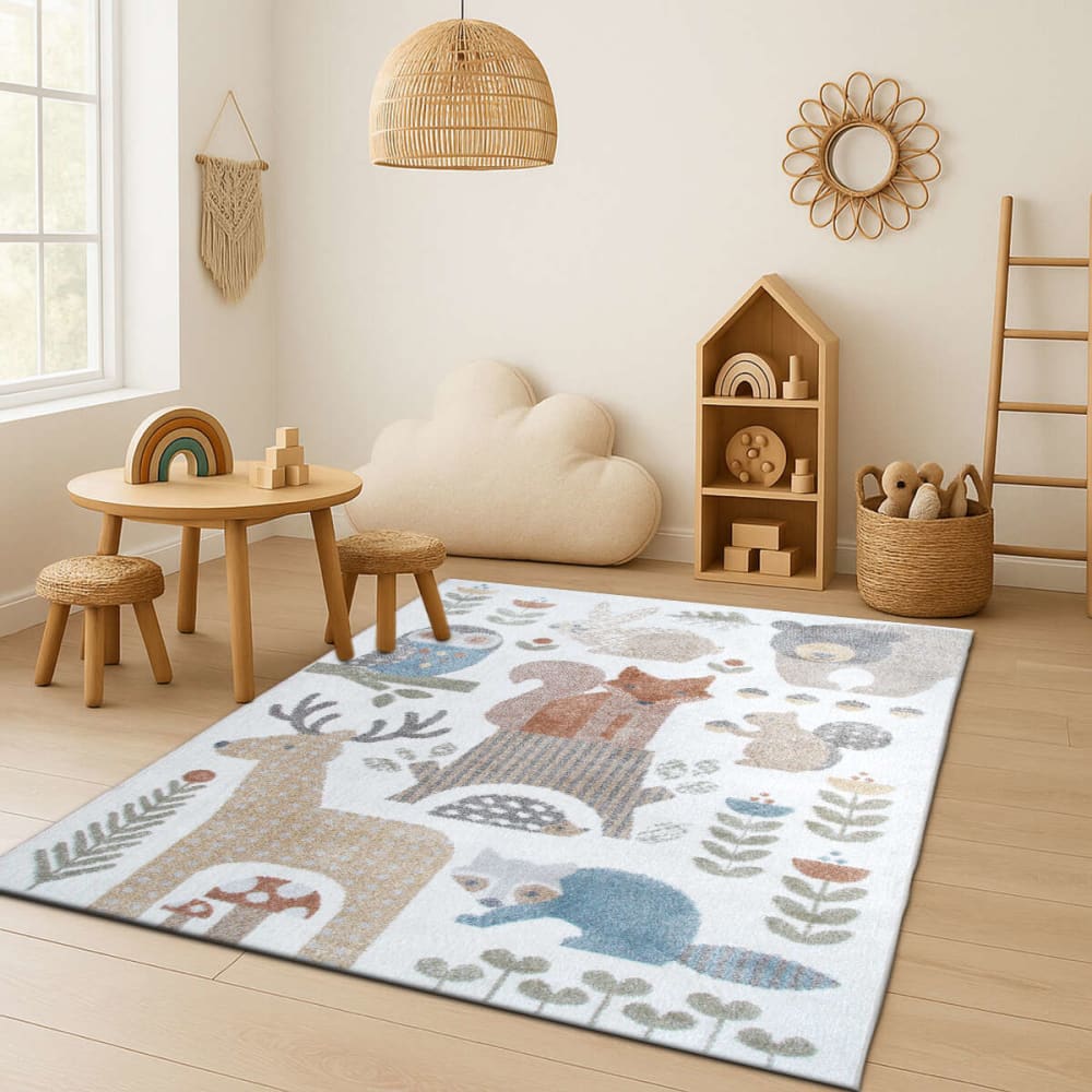 Kinderteppich Waldmotiv grau gelb 100x150 - Maisons Du Monde