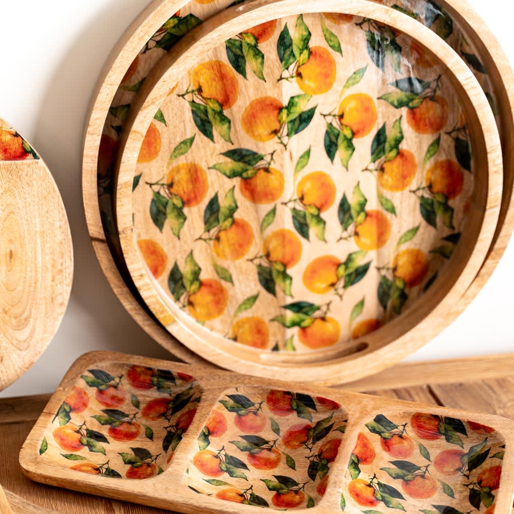 Set de 2 plateaux ronds 35 et 40 cm multicolores en bois - Maisons du Monde