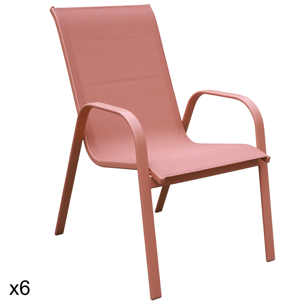Lot de 6 chaises en textilène et aluminium terracotta