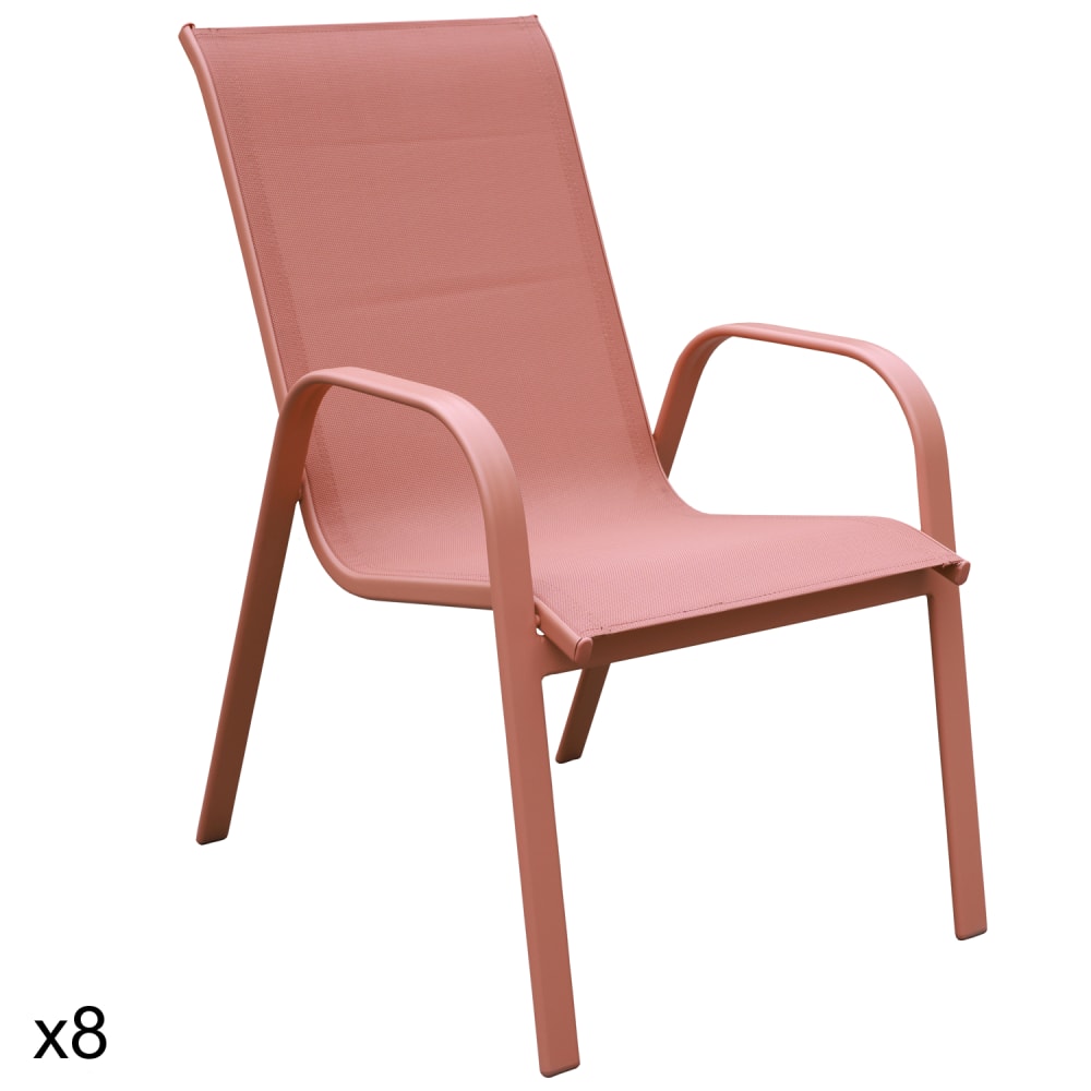 Lot de 8 chaises en textilène et aluminium terracotta