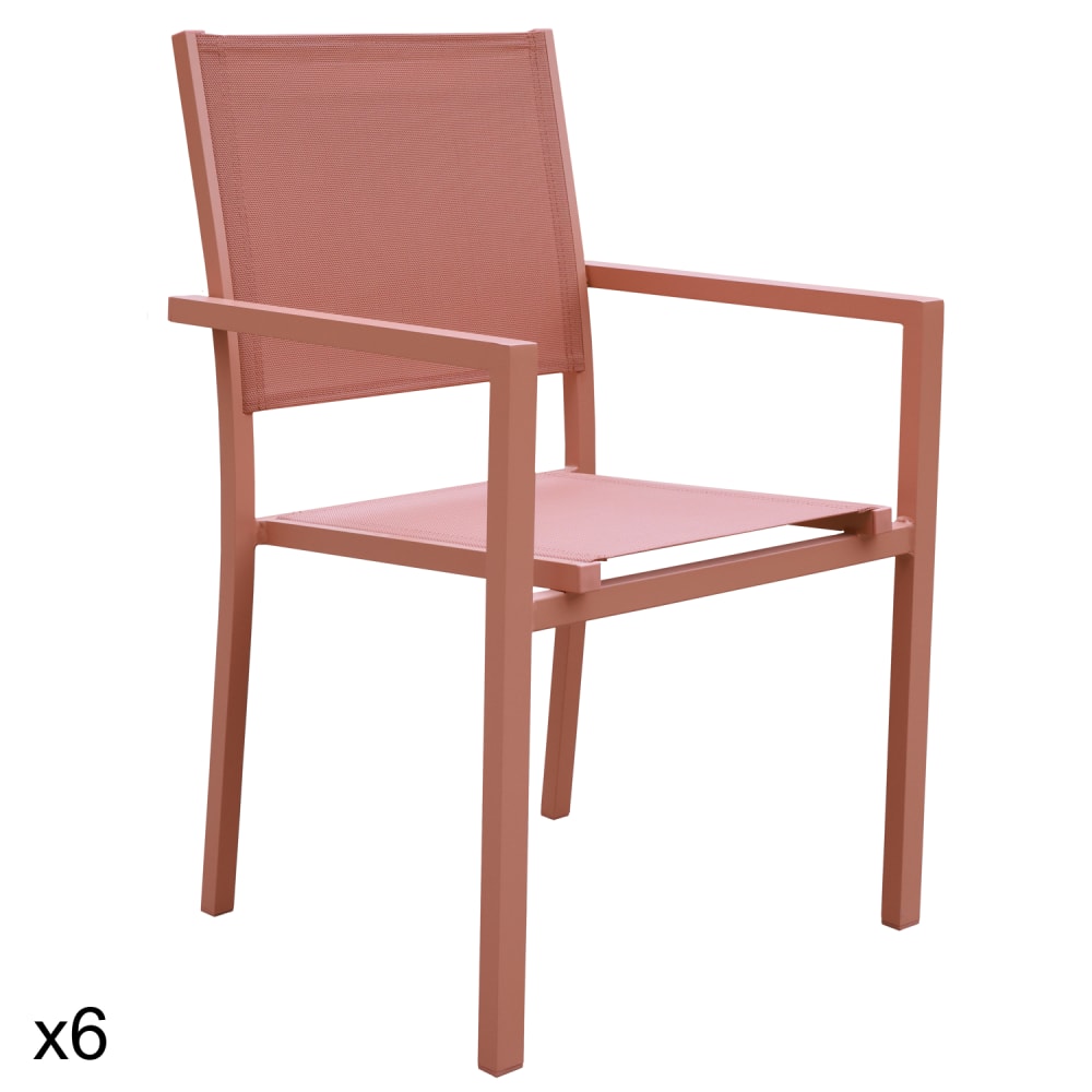 Lot de 6 chaises en aluminium et textilène terracotta