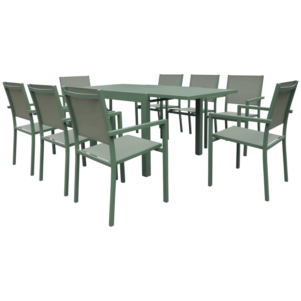 Salon de jardin table 90/180cm en aluminium vert sauge