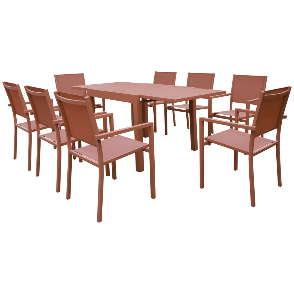 Salon de jardin table 90/180cm en aluminium terracotta