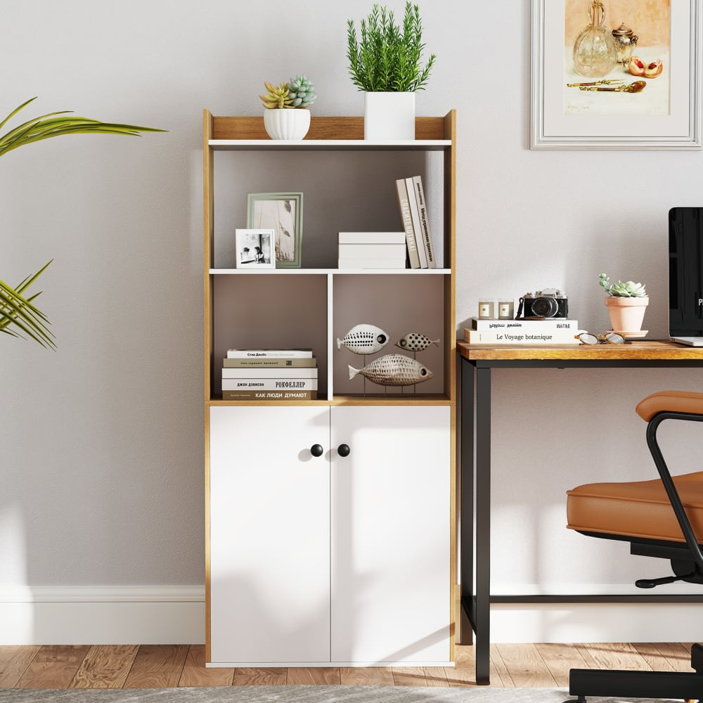 Buffet haut salon cuisine avec étagère à double porte 60 x 30 x 133 cm