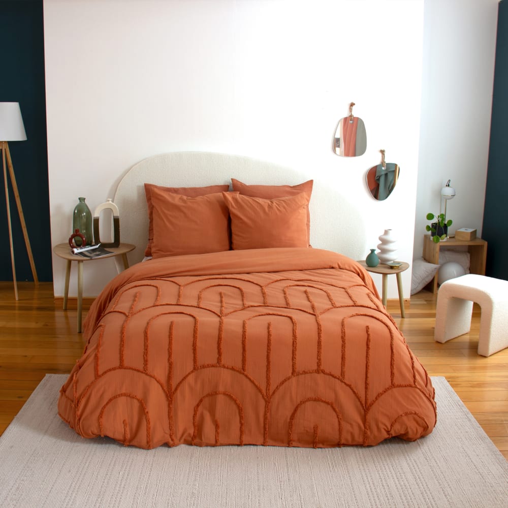 Parure de lit en coton tufté arches terracotta 220 x 240