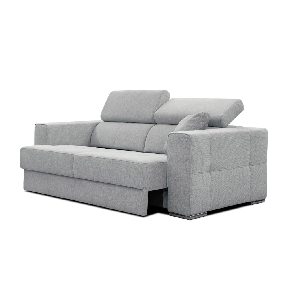 Canapé 3 places avec siège extensible, tissu gris argenté