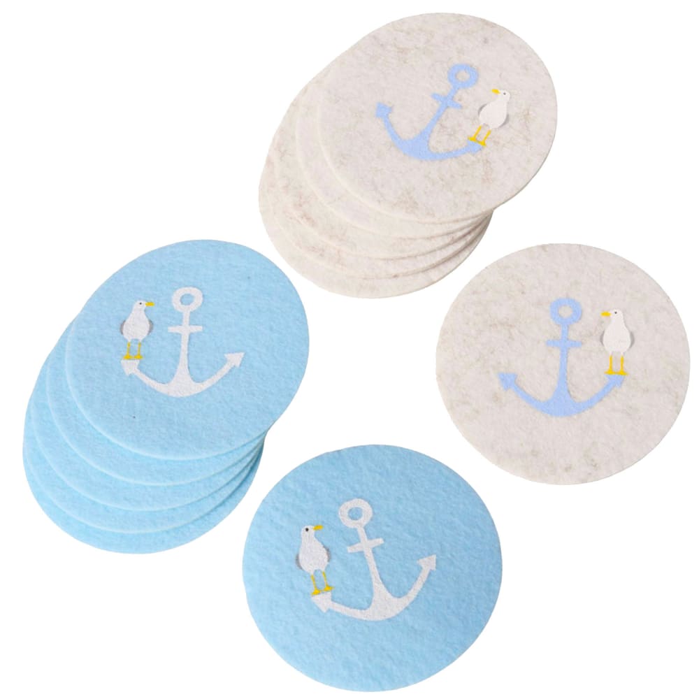 Set de 12 dessous de verres ronds en feutre ancres 10cm
