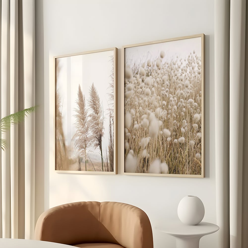 Poster Lab 2er Set Wandbilder 087, schwarzer rahmen, 50x70 cm Beige Holz