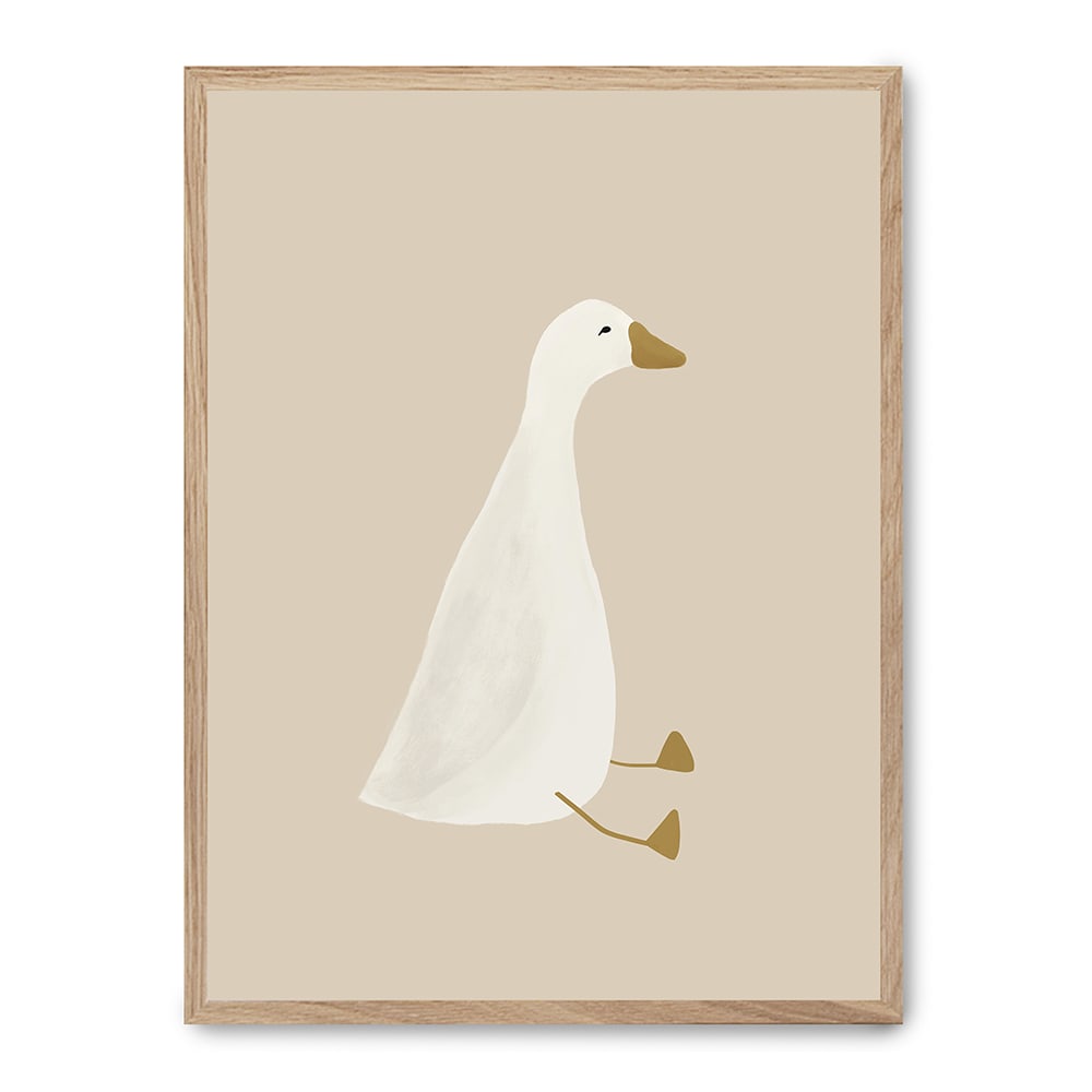 Wandbild weiße gans, hochwertiger rahmen, eichenfurnier, 50x70 cm