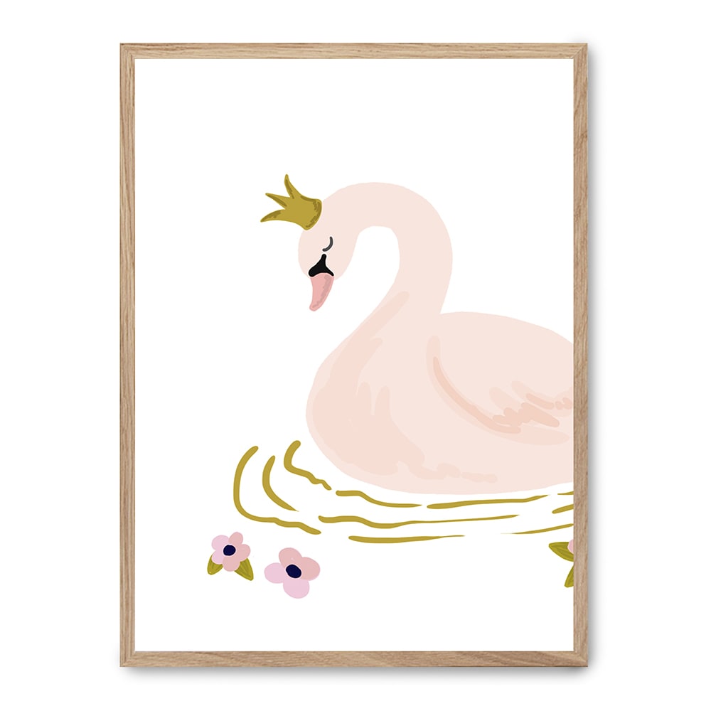 Wandbild schwan, hochwertiger rahmen, eichenfurnier, 50x70 cm -