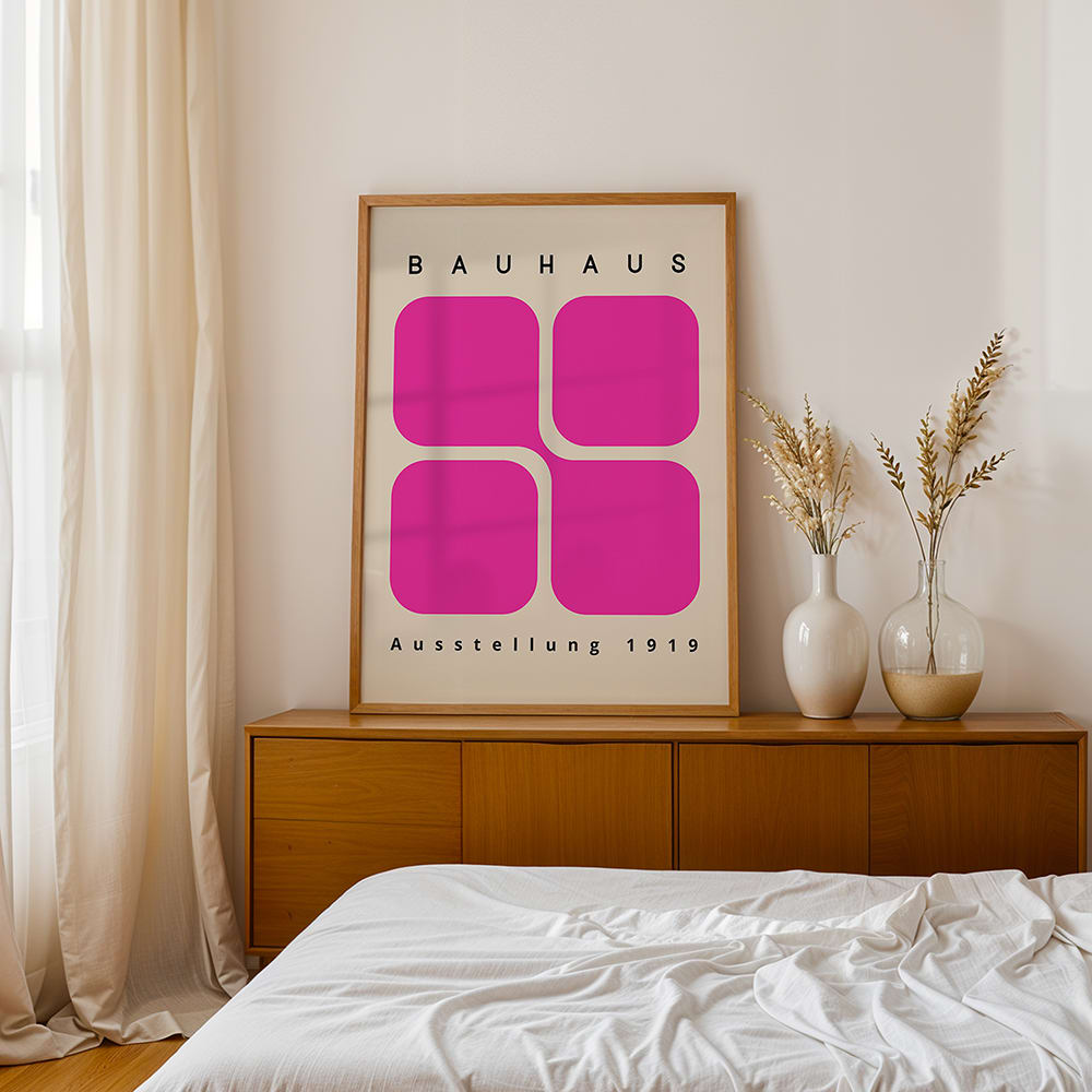 cuadro formas rosas marco premium chapado en roble 50x70 cm