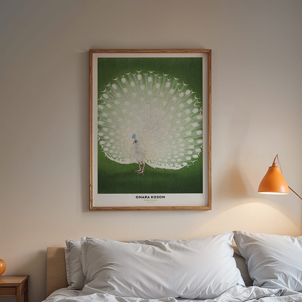 Poster Lab Wandbild pfau, hochwertiger rahmen, eichenfurnier, 50x70 cm Grün Holz