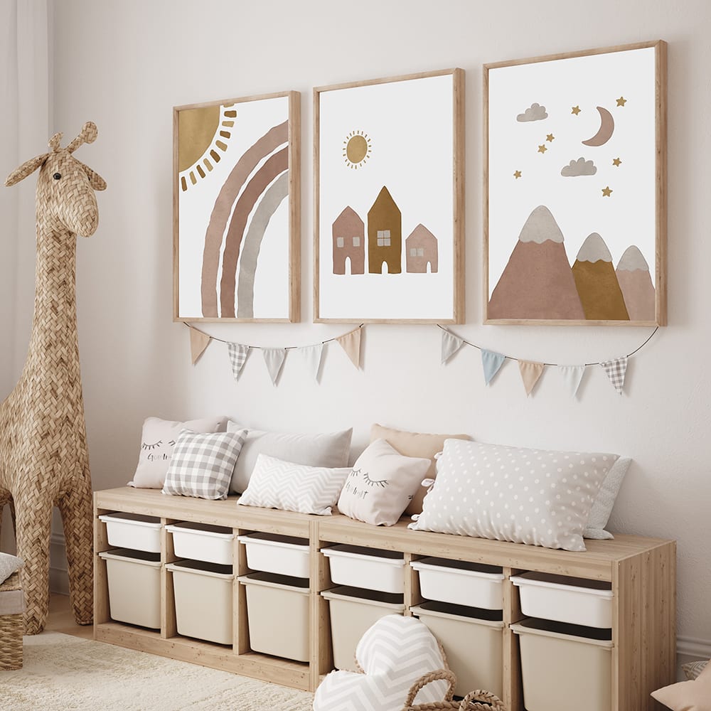 set de 3 cuadros 218 marco premium chapado en roble 50x70 cm