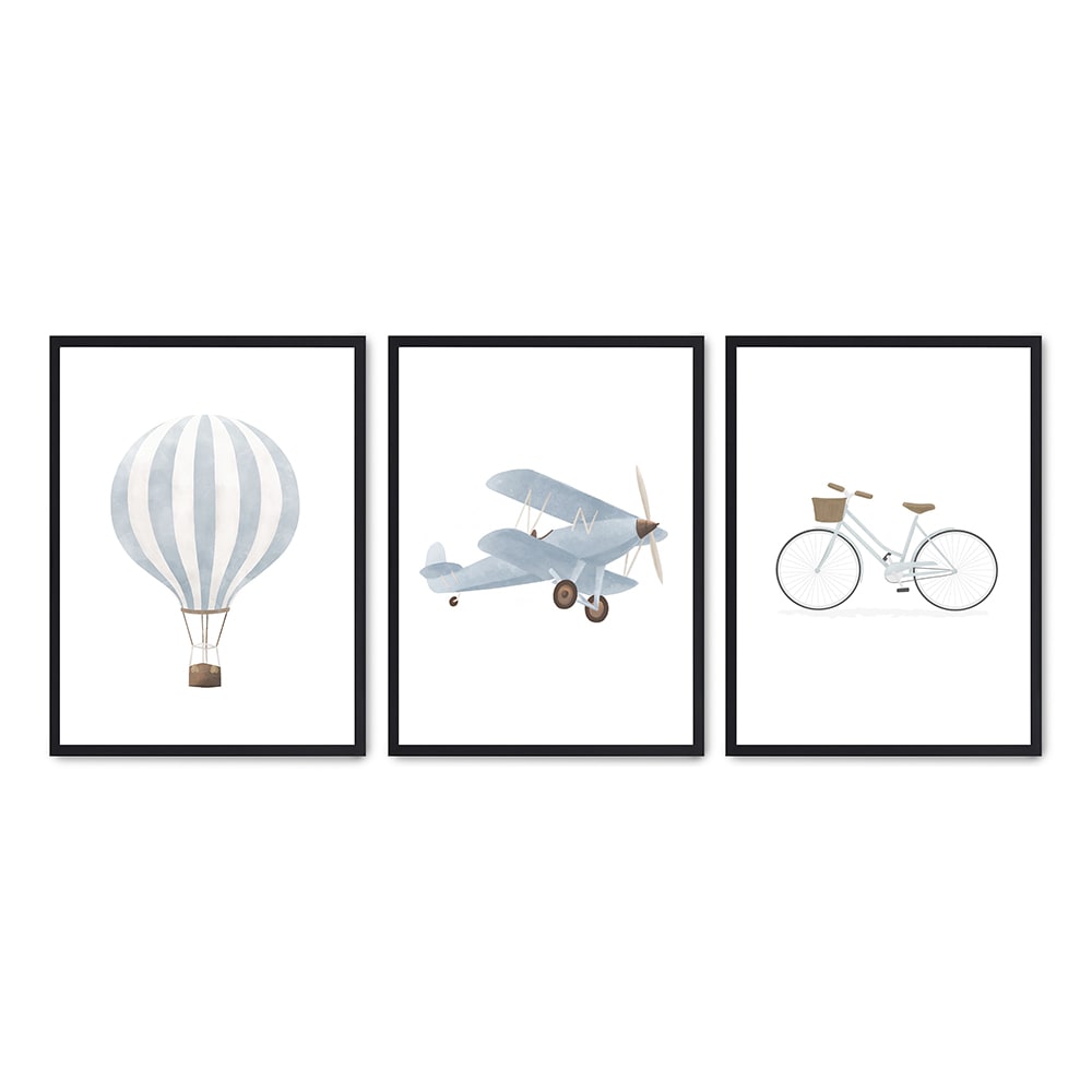 Poster Lab 3er Set Wandbilder 215, schwarzer rahmen, 30x40 cm Blau Holz