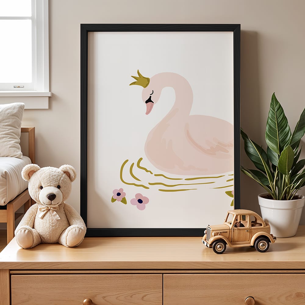 Poster Lab Wandbild schwan, schwarzer rahmen, 30x40 cm Mehrfarbig Holz