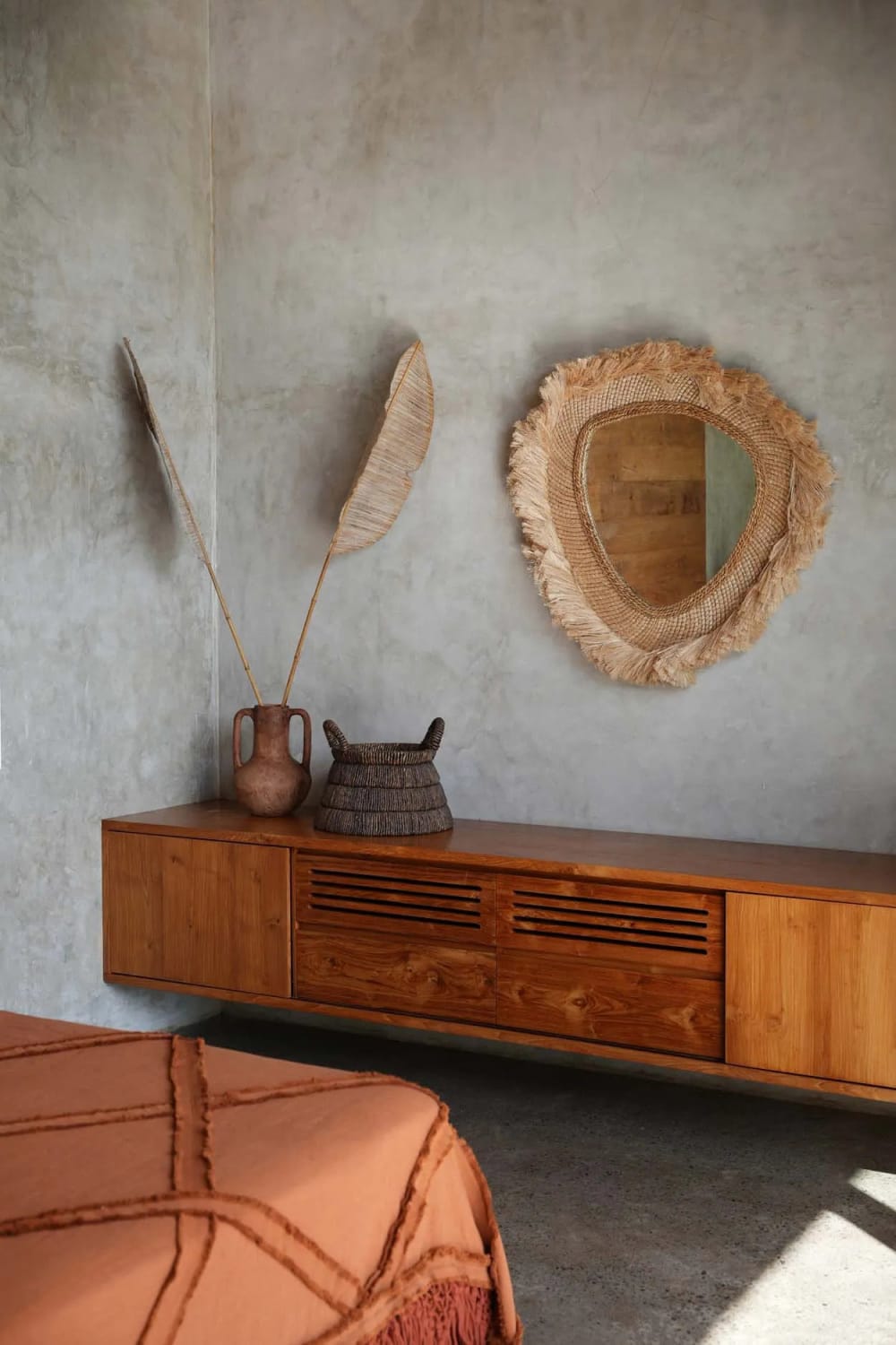 Spiegel aus abacagras in braun, 80x80x4cm - Maisons Du Monde