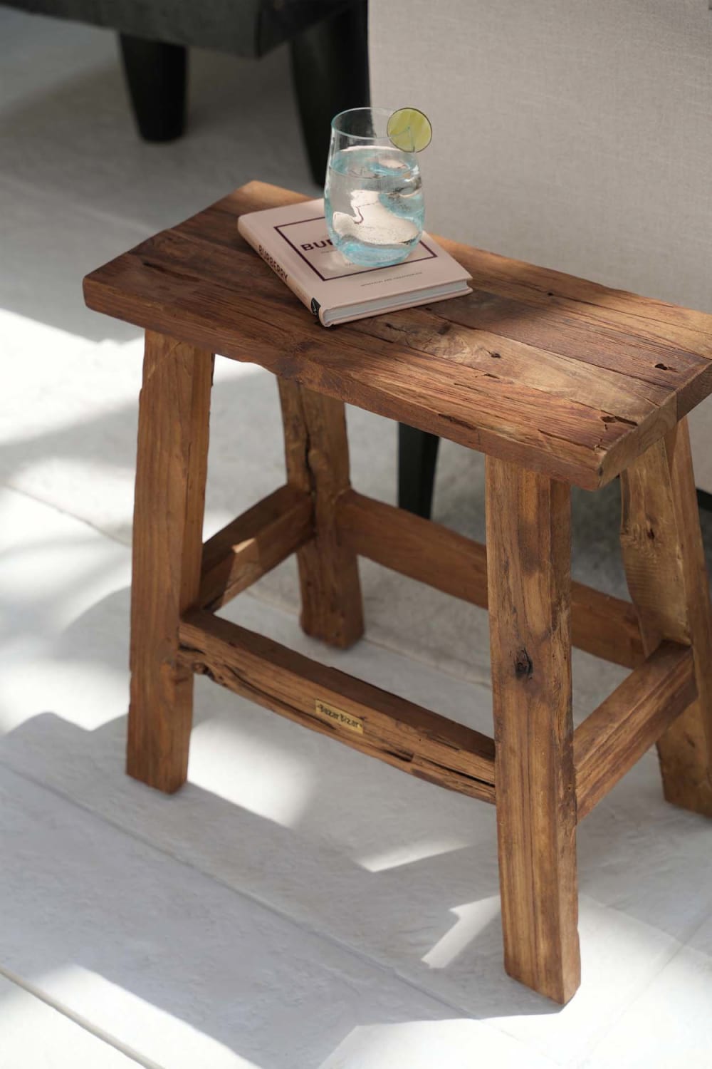 Tabouret bois de teck marron 50x25x50cm
