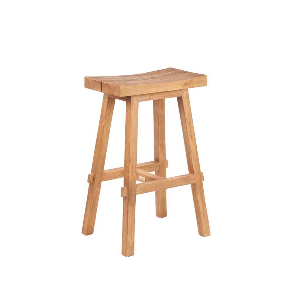 Tabouret de bar bois de teck recyclé marron 47x28x75cm