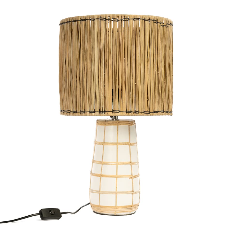 Lampe de table en terre cuite et rotin blanc naturel 30x30x51 cm