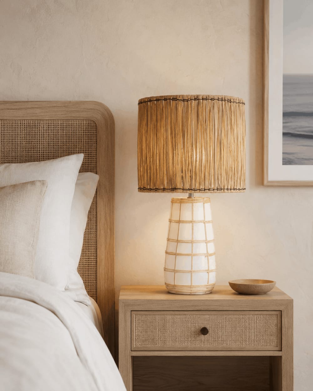 Lampe de table terre cuite et rotin blanc et marron 30x30x51cm — vue 3