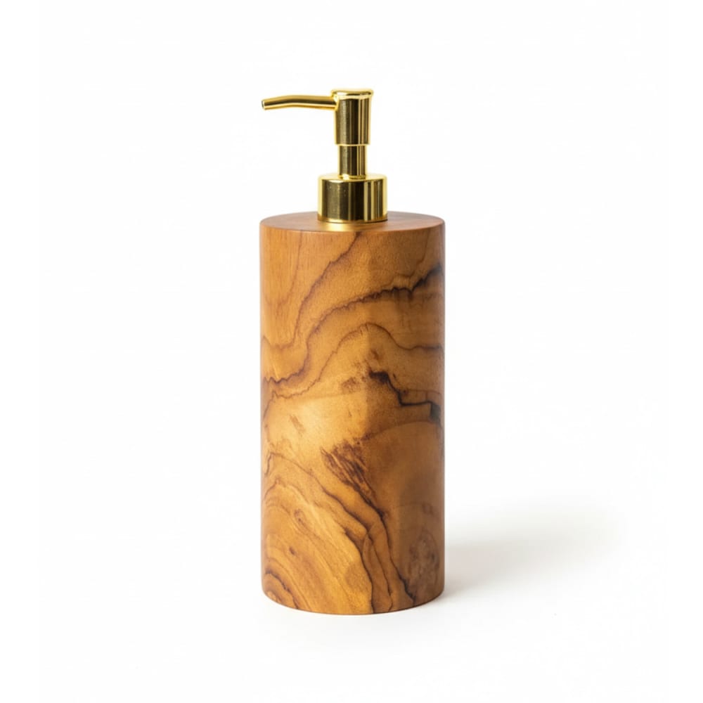 Distributeur de savon bois de teck marron 7,5x7,5x20cm