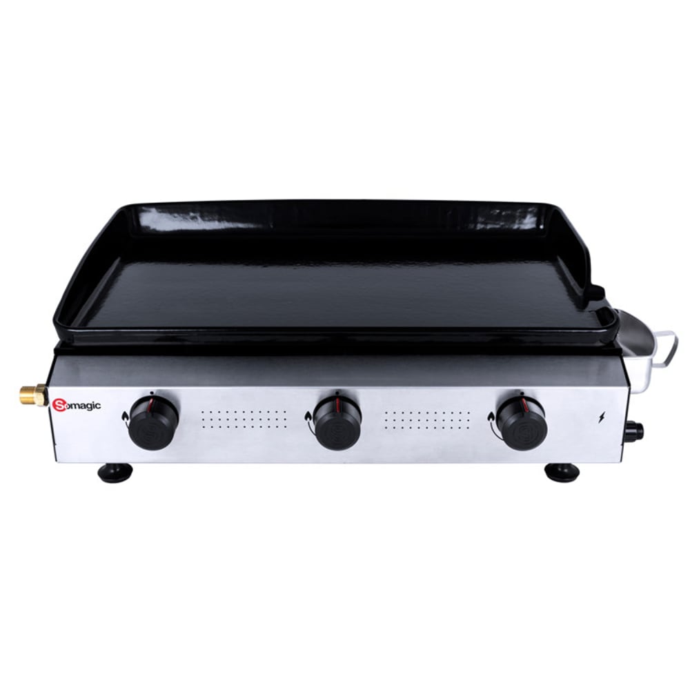 Plancha à gaz avec cuve et bâti en acier laqué métal/inox argent