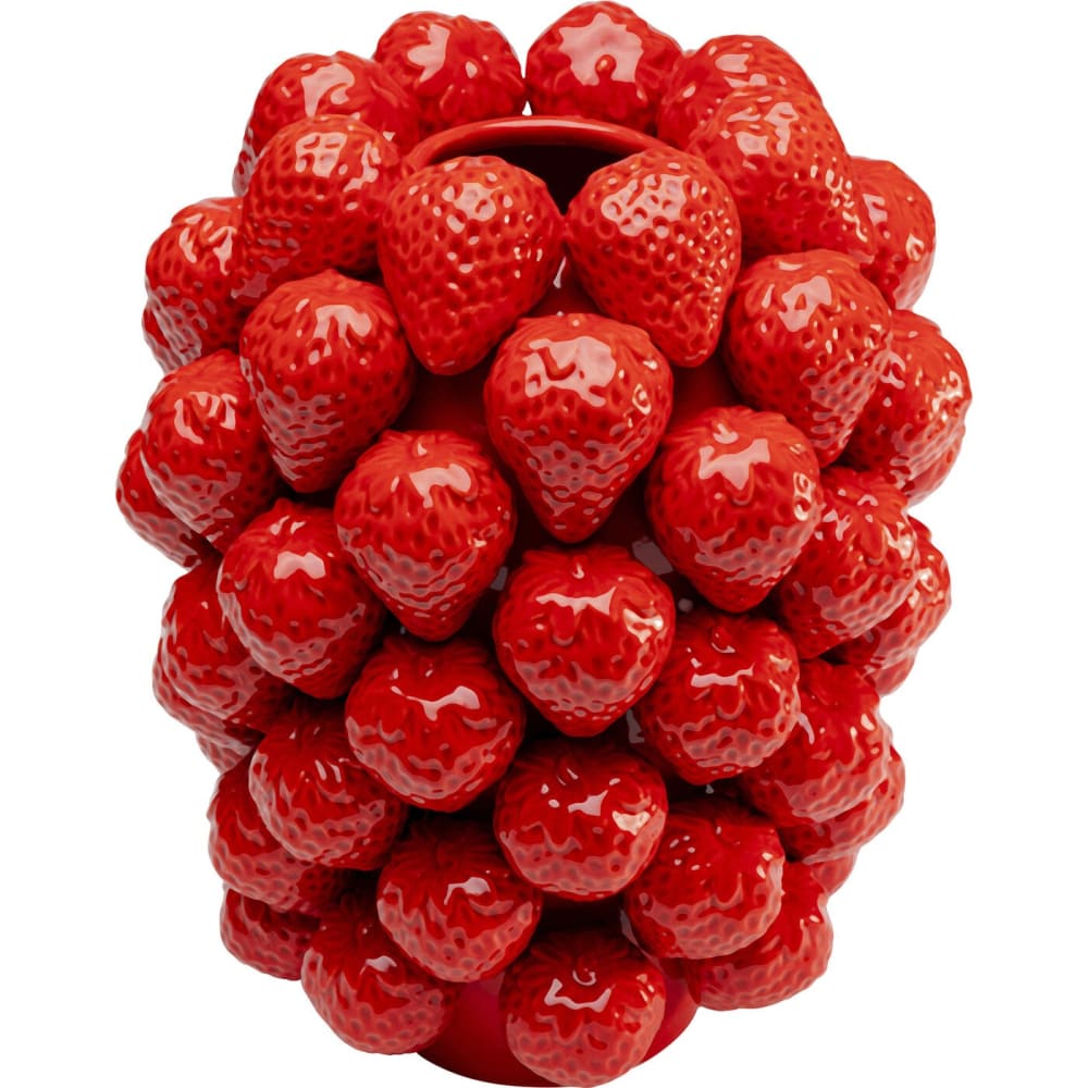 Vase fraises en porcelaine rouge H30